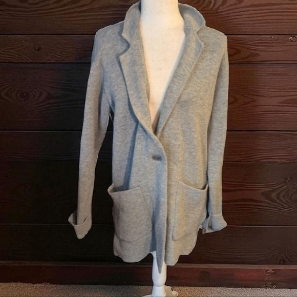 Talbots soft gray long length shawl collar duster cardigan wool blend sz M - Picture 1 of 13